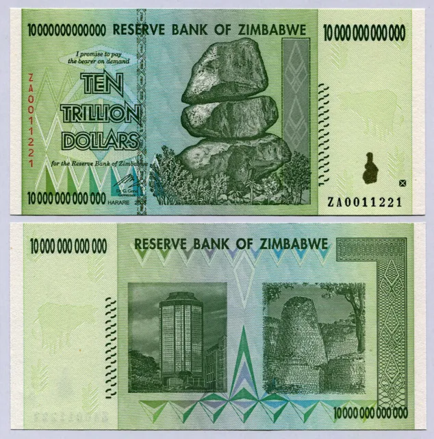 Zimbabwe 10 Trillion Dollars replacement banknote ZA 2008 P88 UNC currency bill