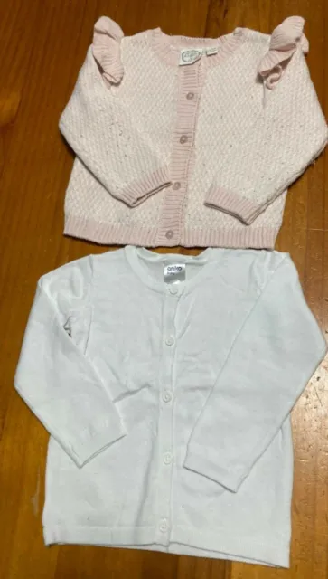 Baby Girl Size 1 12-18M Peter Rabbit Pale Pink Cardigan + Anko White Cardigan