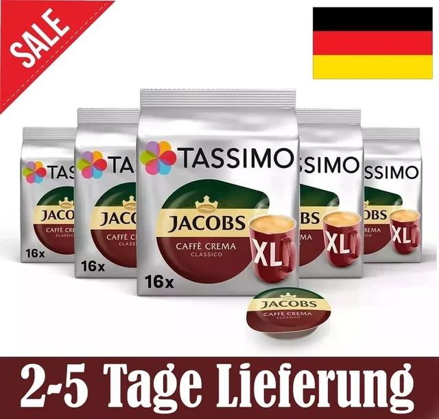 Jacobs Tassimo Kapseln Tassimo Kapseln Jacobs Caffè Crema Classico XL - 80 Kaffeekapseln, Packung Mit 5 Päckchen, Mittlere Röstung Jacobs Caffè Crema Classico XL 80 Kapseln Tassimo