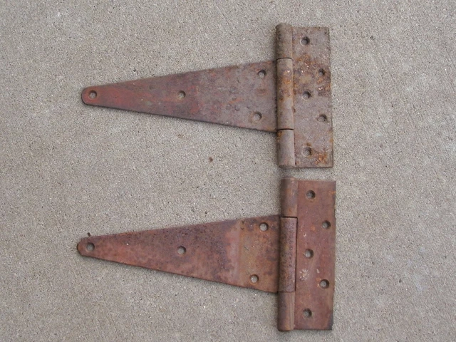Set of 2  LARGE  Antique Primitive Steel Strap Hinges Barn Door Rusty Salvage