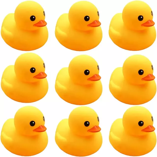 Set of 10 Yellow Rubber Ducks - Squeaky Bathtub Floating Bath Toys for Preschool