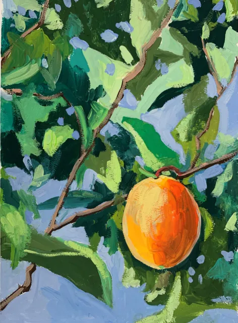 Aprikosengarten. Original Gouache Gemälde.