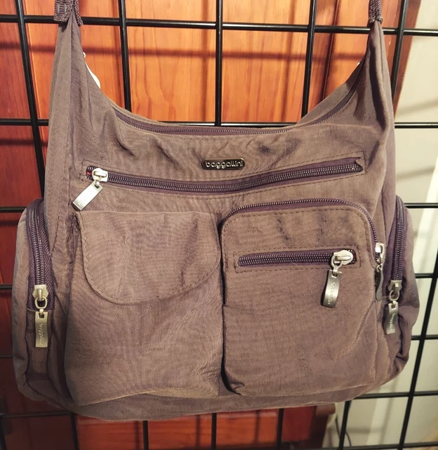 Baggallini Brown Nylon Crossbody Purse Bag Adjustable Strap Pockets EUC!!