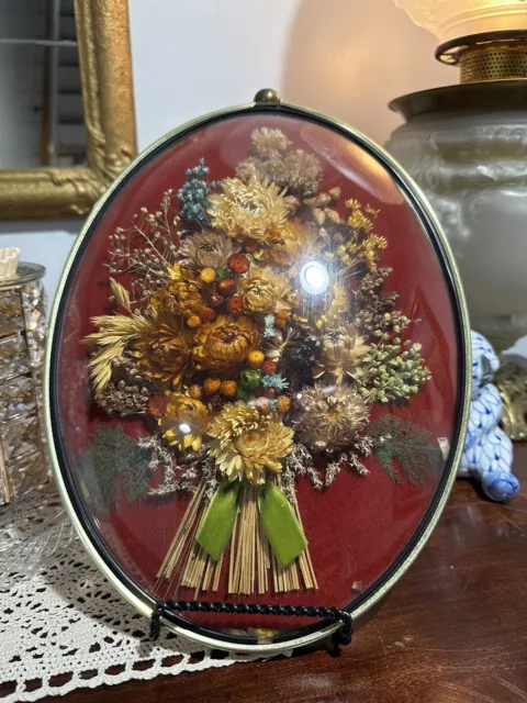 Vintage Cideart Oval Bubble Glass DRIED FLOWERS Harvest Art  Made In Belgium.