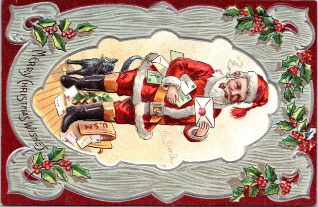 Full Length SANTA Reading His Mail, CHRISTMAS Postcard - Series No 18