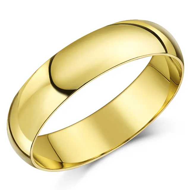 9ct Bague or Jaune Poids Léger en Forme D Mariage Bande 5mm Homme Femmes Bague