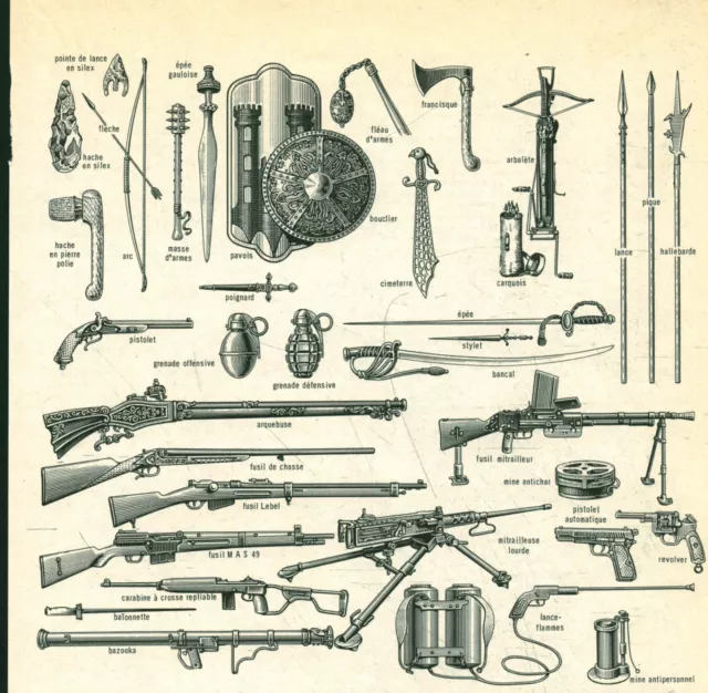 Document planche ancienne armes issue de livre 1967