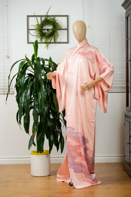 Dear Vanilla Japanese Silk Kimono Women's Robe Gown Authentic Japan Vintage Mint