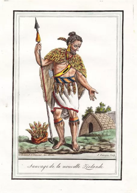 New Zealand Natives Traditional Costumes Engraving Copperplate Grasset 1780