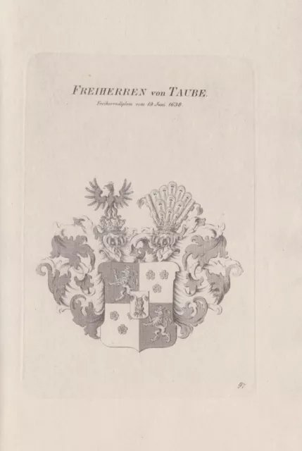 1830 Taube Wappen coat of arms Heraldik engraving Kupferstich