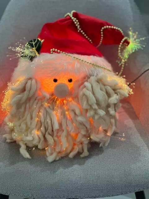 Fiber Optic Santa Head Christmas Decor Color Changing Vintage Yarn Light Works