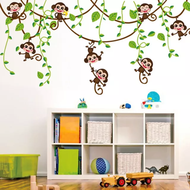 Animal Monkey Wall-Stickers Jungle Zoo Tree Nursery-Baby Kids Room DIY Decal Art