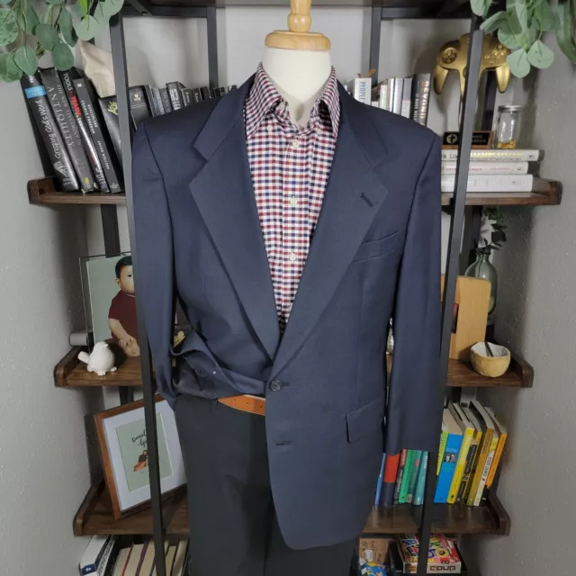 VTG Hart Schaffner Marx Men's Sport Coat Blazer Two Button Navy Blue Plaid 43S