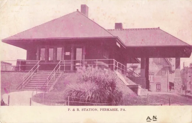 P. & R. Station, Perkasie, Pennsylvania PA - c1907 Vintage Postcard