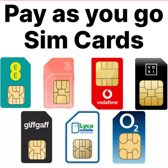 SIM Card Pay As You Go Network Unlimited SMS Calls Internet EE Three Vodafone...