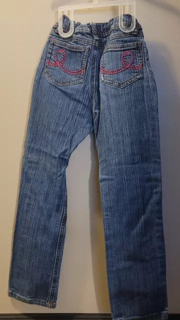 Carters Light Wash Adjust Waist Mid Rise Distressed Embroidered Jeans Girls SZ 6 2