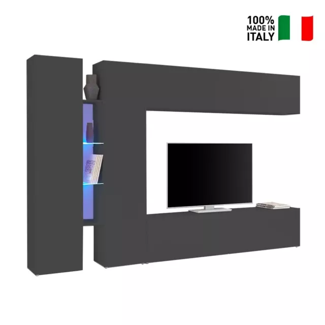 Mueble TV negro moderno 2 armarios 4 estantes Nota Twin 2