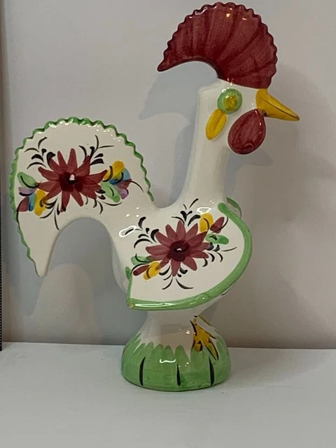 Portugal Folk Art Ceramic Hand Painted Good Luck 8" Rooster Figurine