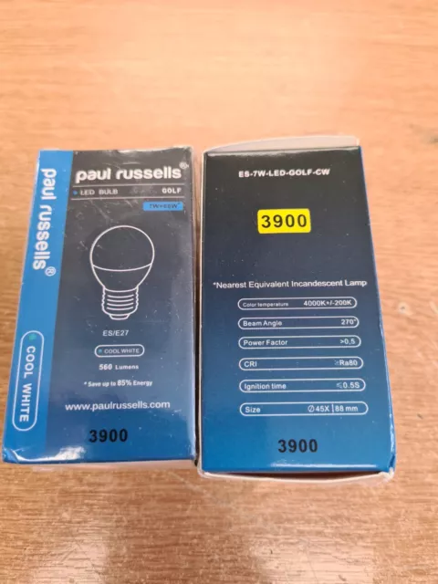 2x Paul Russells Golf LED Glühbirnen E27, 7W 60W Äquivalent, Kühlweiß