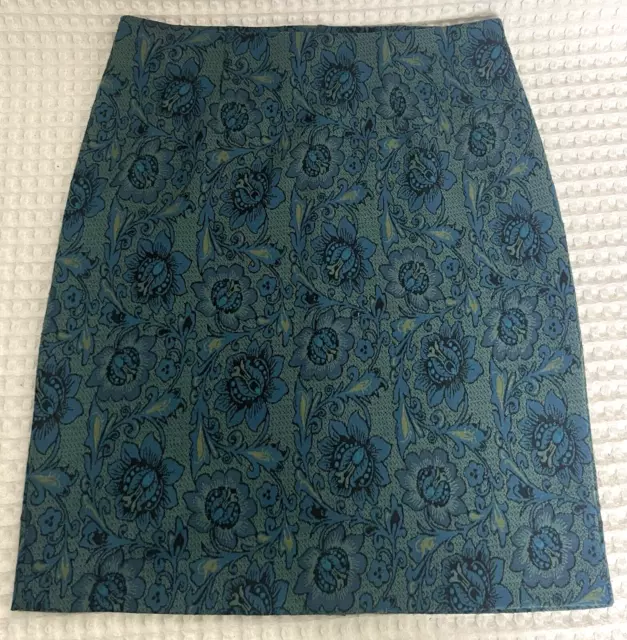 J. Jill Womens Sz XS Green Blue Floral Print Pencil Skirt Stretch Elastic Waist