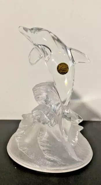 Cristal d'Arques Dolphin Lead Crystal Glass Breaching, France Sculpture Ornament