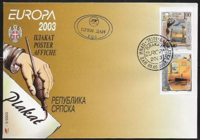 Europa Cept Fdc Bosnia Serba Nd From Booklet 2003