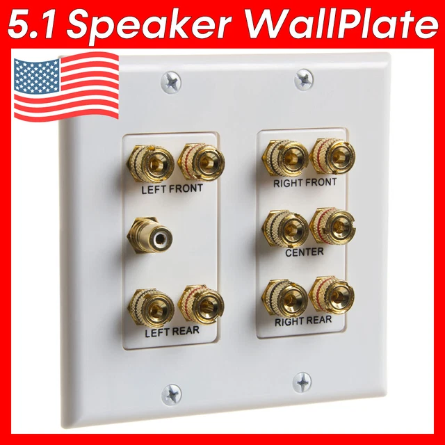 Home Theater Wall Plate 5.1 Surround Sound System Banana RCA Speaker Face Plate
