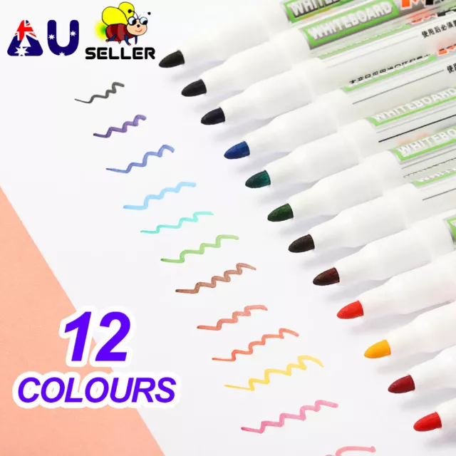 12 Assorted Colour White Board Whiteboard Marker Pen Dry Wipe Erase Fine  Tip