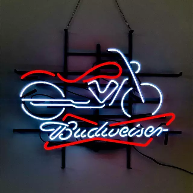 Budweiser Motorrad Neon Sign Bier Bar Wandbehang Leuchtreklame Kunstwerk 24"x20"