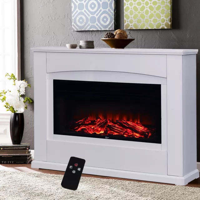 Electric Fireplace with Mantel Frame Floor Standing Space Heater Log LED Flame