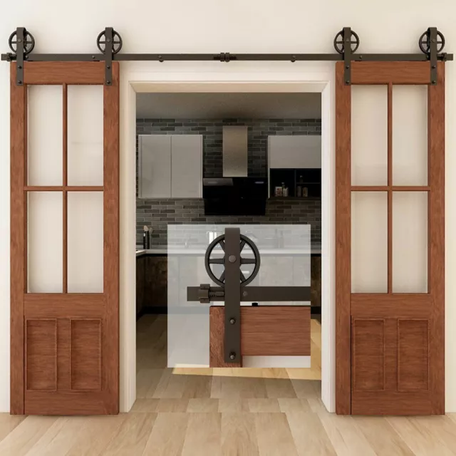 4FT-20FT Sliding Barn Wood Door Hardware Closet Rail Kit For Single/Double Door