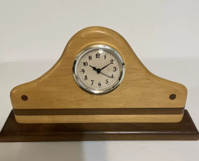 Beautiful Vintage Wood Mantle Clock Hand Made Battery Operated