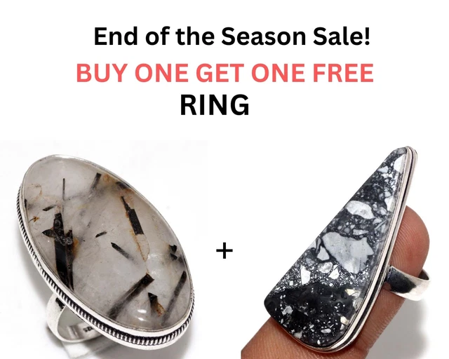 Natural Black Rutile Maligano Jasper Fresh Stock Deals Ring Combo Set Size 8 JW