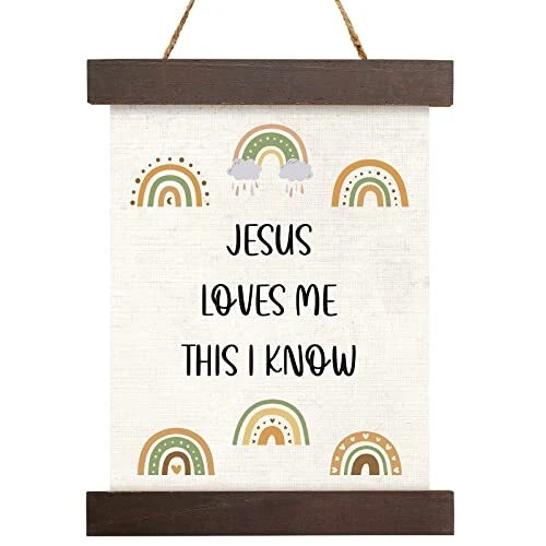Boho Rainbow Nursery Wall Decor Baptism Gift for Girls Jesus Loves Me This I