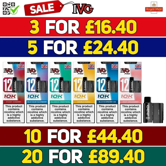 IVG PRO 12 Refill Pods | Prefilled Pods | 20mg E Cig | 10K Puffs  Replacement Pod £5.70