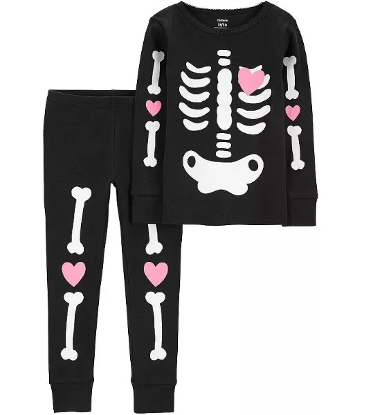 Carters Girls Skeleton Glow in Dark Halloween Costume Pajama 2 Pc Set 4T 5T NWT