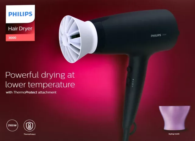 Philips Haartrockner 2100W ThermoProtect Aufsatz, Stylingdüse 14 mm, BHD340/10