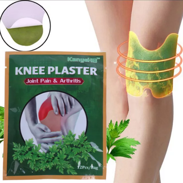 12Pcs Natural Wormwood Knee Pain Relief Patch Self-Heating Moxibustion Plast ID