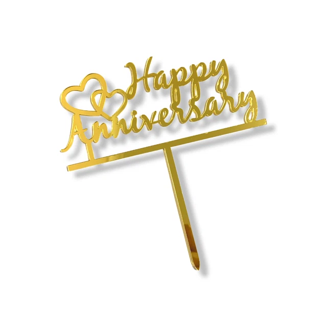 ACRYLIC CAKE TOPPER Happy Anniversary Heart Wedding Gold Cake ...