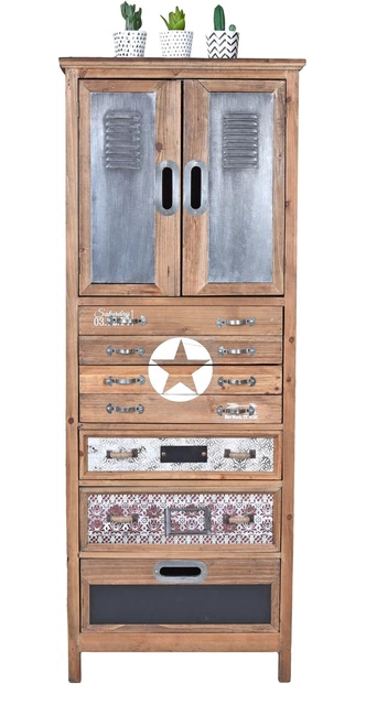 Armoire Industrielle Palazzo INT Grise Métal Et Bois - 8 Tiroirs Haute 170cm