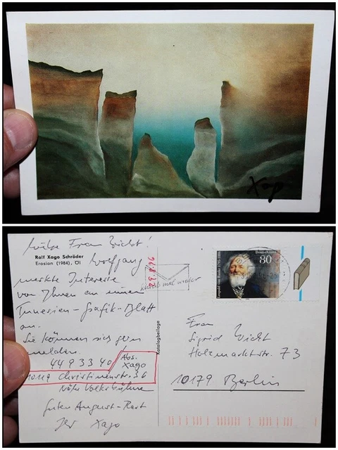 ROLF XAGO SCHRÖDER , 2 mal Original signierte Kunst Karte / plus Handschrift
