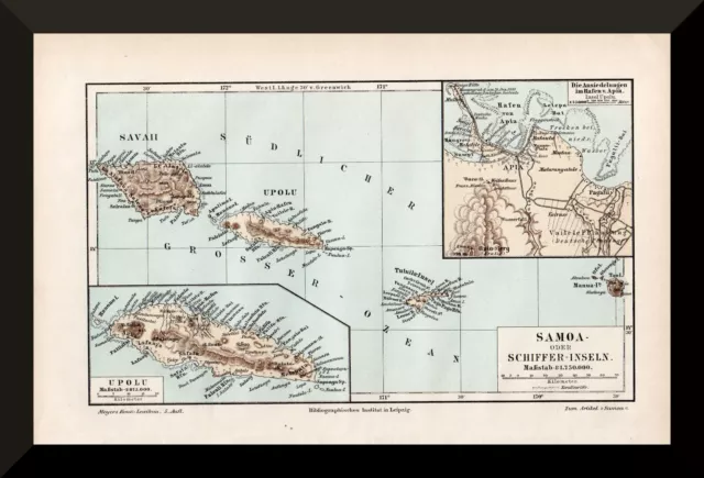 +Samoa-Inseln+ historische Landkarte 1895 +Deutsche Kolonie,Tutuila,Apia,Upolu+