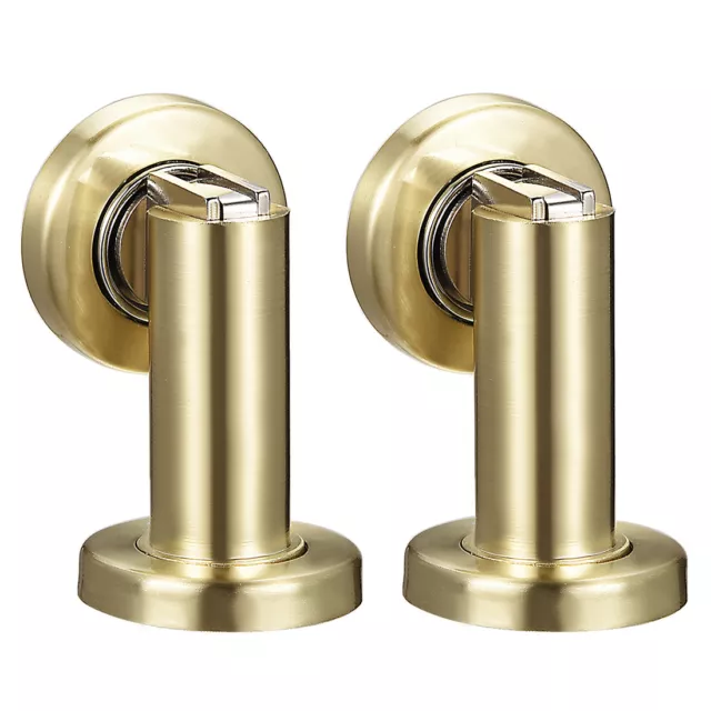 Door Magnetic Catch Holder Stopper Doorstop Brushed Conceal Screw Gold Tone 2pcs