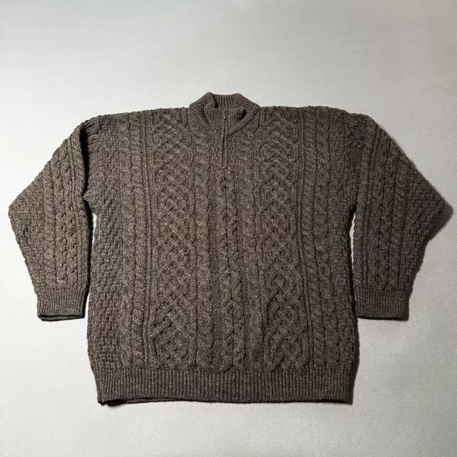 ORVIS FISHERMAN SWEATER Mens XL Brown Wool Cable Chunky Knit Made in ...