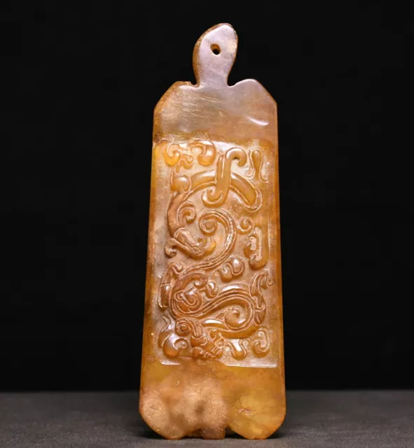 11CM Old Chinese Dynasty Natural Jade Dragon Loong Beast Yubi Amulet Pendant