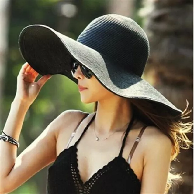 Women's Summer Large Beach Hat Floppy Folding Wide Brim Cap Sun Straw Hat