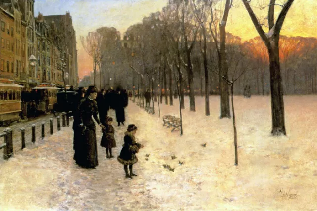 At Dusk Boston Common At Twilight 1885 Snow Winter Painting Childe Hassam Repro