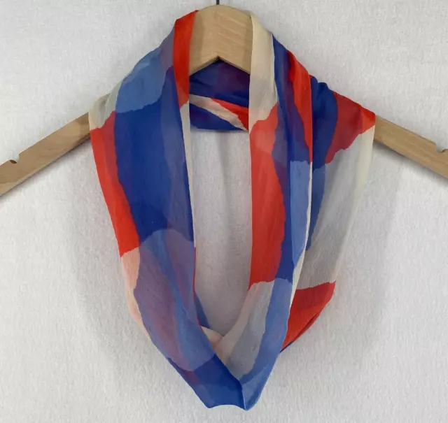 SCARVES BY VERA NEUMANN Silk Chiffon Infinity Colorblock Red Blue 9" x 13" Vtg