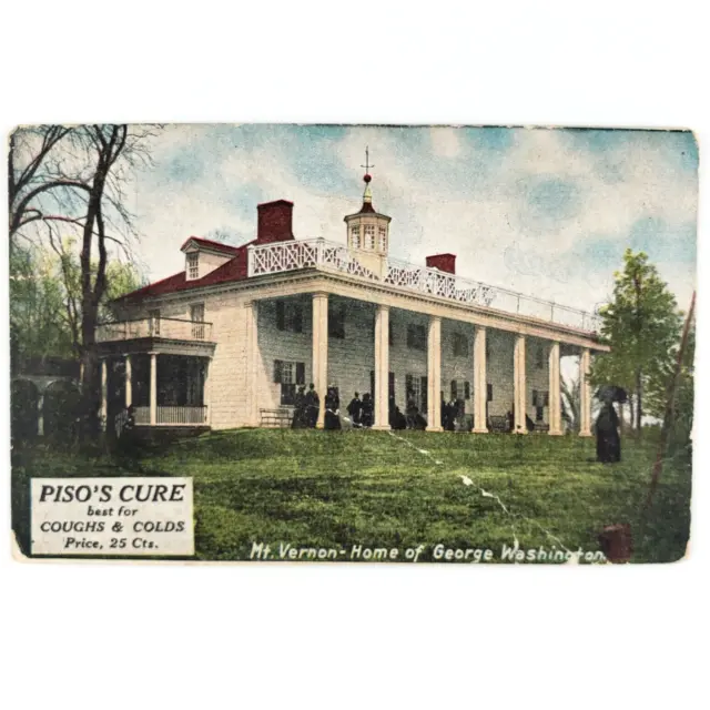 Mount Vernon Washington Home Postcard c1910 Piso's Cure Medicine Ad House C1913