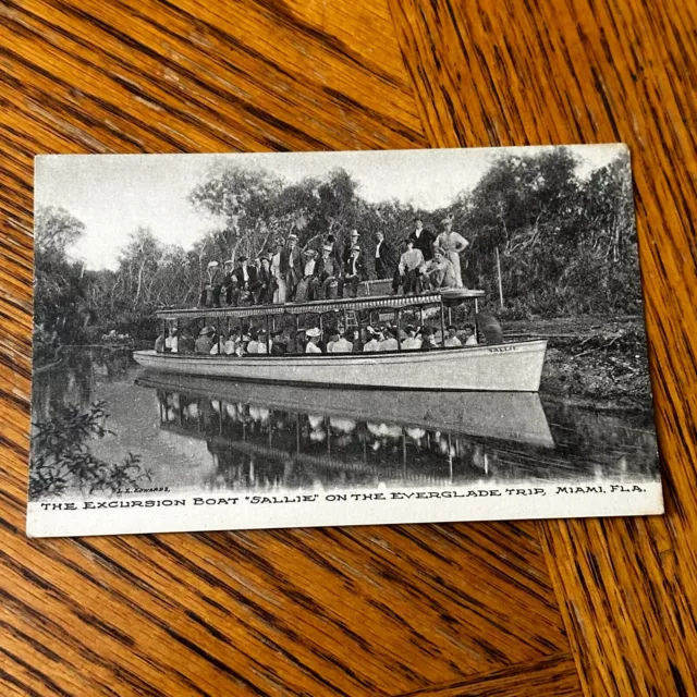 Sallie Excursion Boat Postcard Everglades Miami FL Albertype 1 cent Rate ~1910